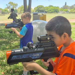 kids playing laser tag with strikers